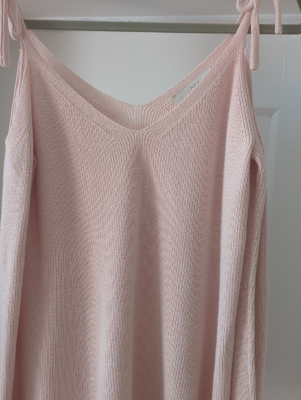 Cold Shoulder LOFT Pale Pink V-Neck Tie-Shoulder Sweater
